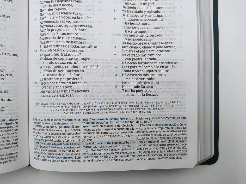 Biblia NBLA de Estudio MacArthur Piel Genuina Azul Pizarra Interior a Dos Colores