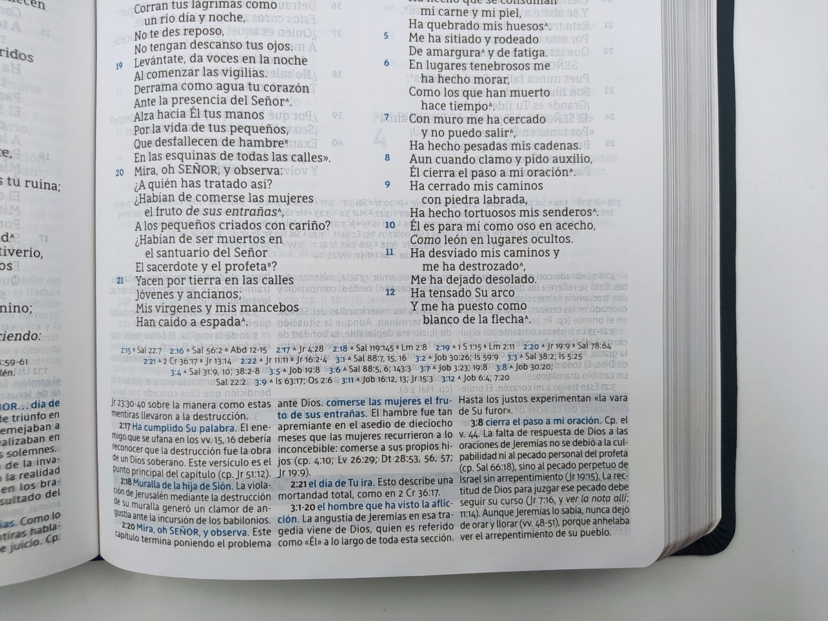Biblia NBLA de Estudio MacArthur Piel Genuina Azul Pizarra Interior a Dos Colores