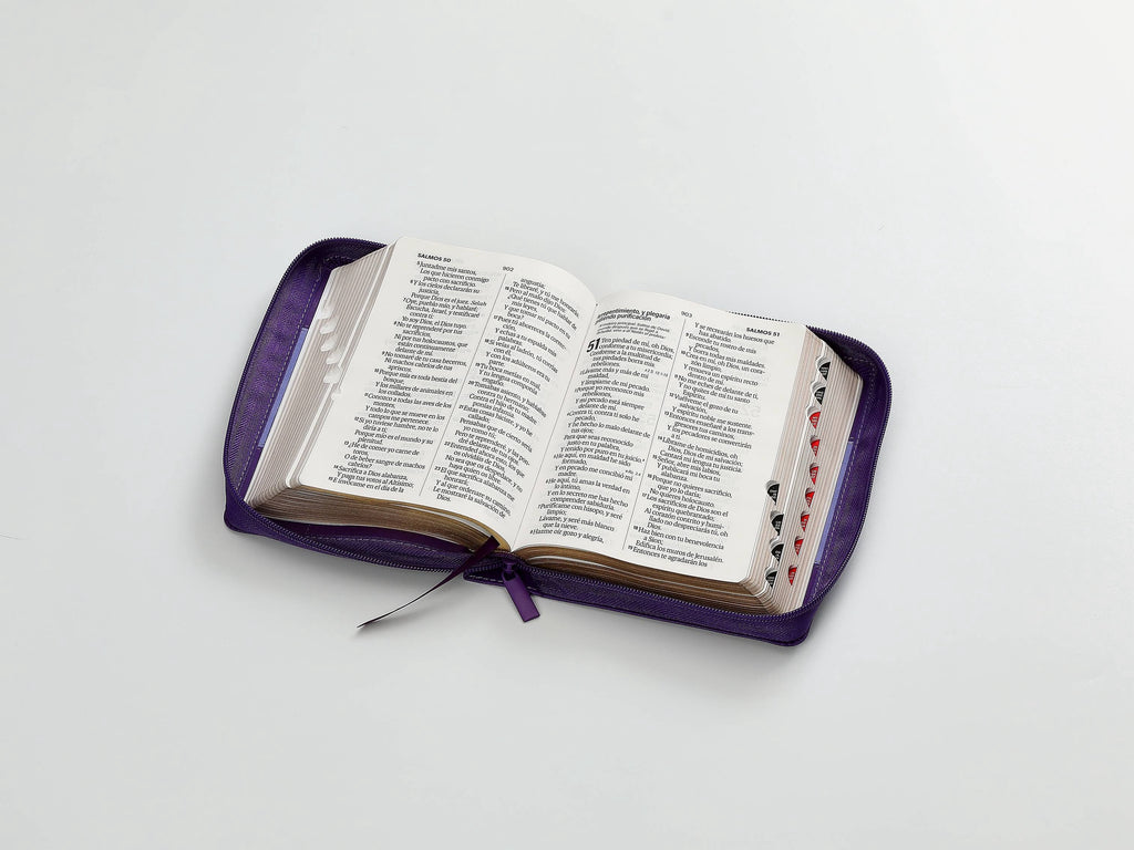 Biblia RVR60 Tamaño Compacto Letra Grande 12 puntos cierre indice lila