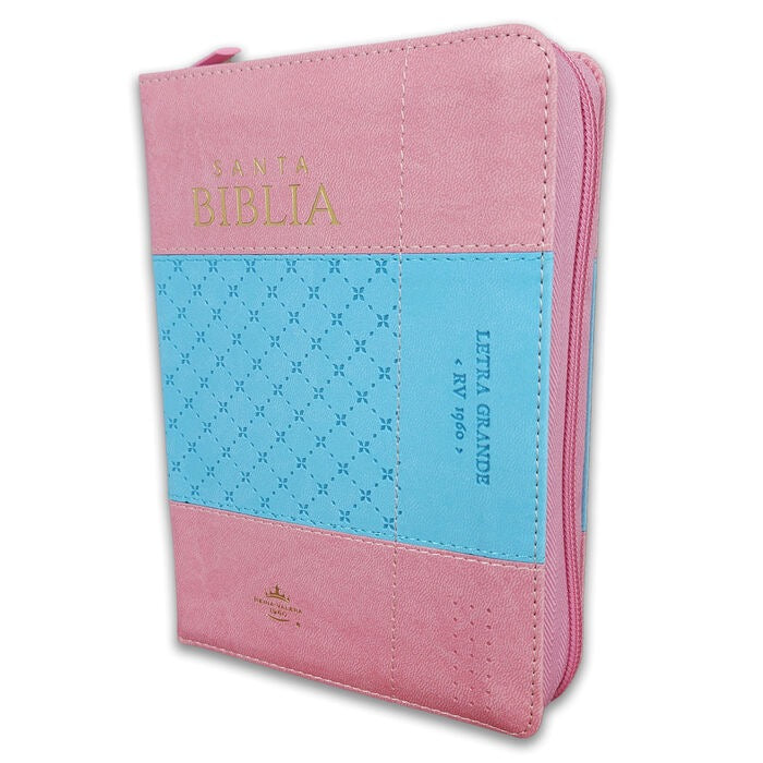 Biblia RVR60 Tamaño Compacto Letra Grande 12 puntos rosa