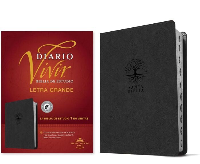 Biblia RVR 1960 de Estudio del Diario Vivir Letra Grande Símil Piel Carbón Índice Letra Roja