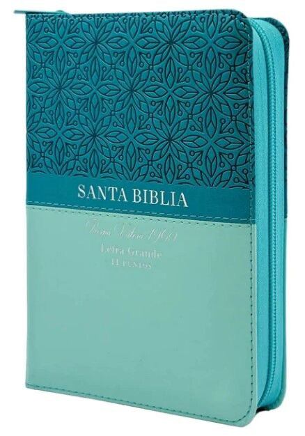 Biblia RVR60 portátil Letra 11 puntos i/piel con cierre turquesa
