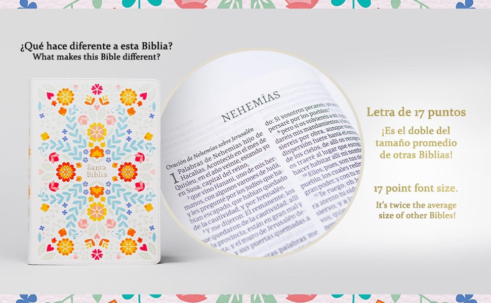 Biblia RVR 1960 Súper Gigante Floreada Símil Piel