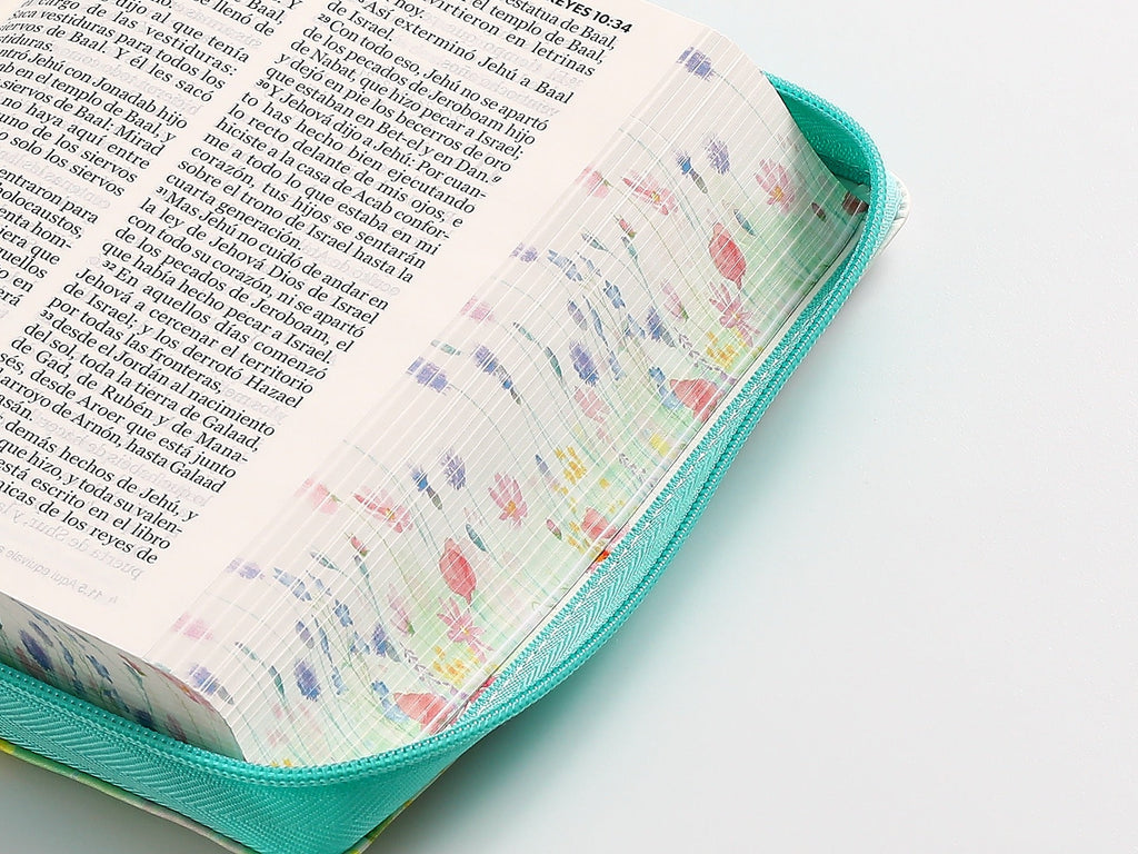 Biblia RVR60 portátil Letra Grande 11 puntos turquesa floral
