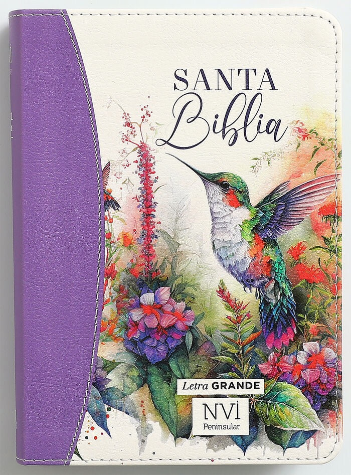 Biblia NVI Peninsular Portátil Letra Grande Floral Lila