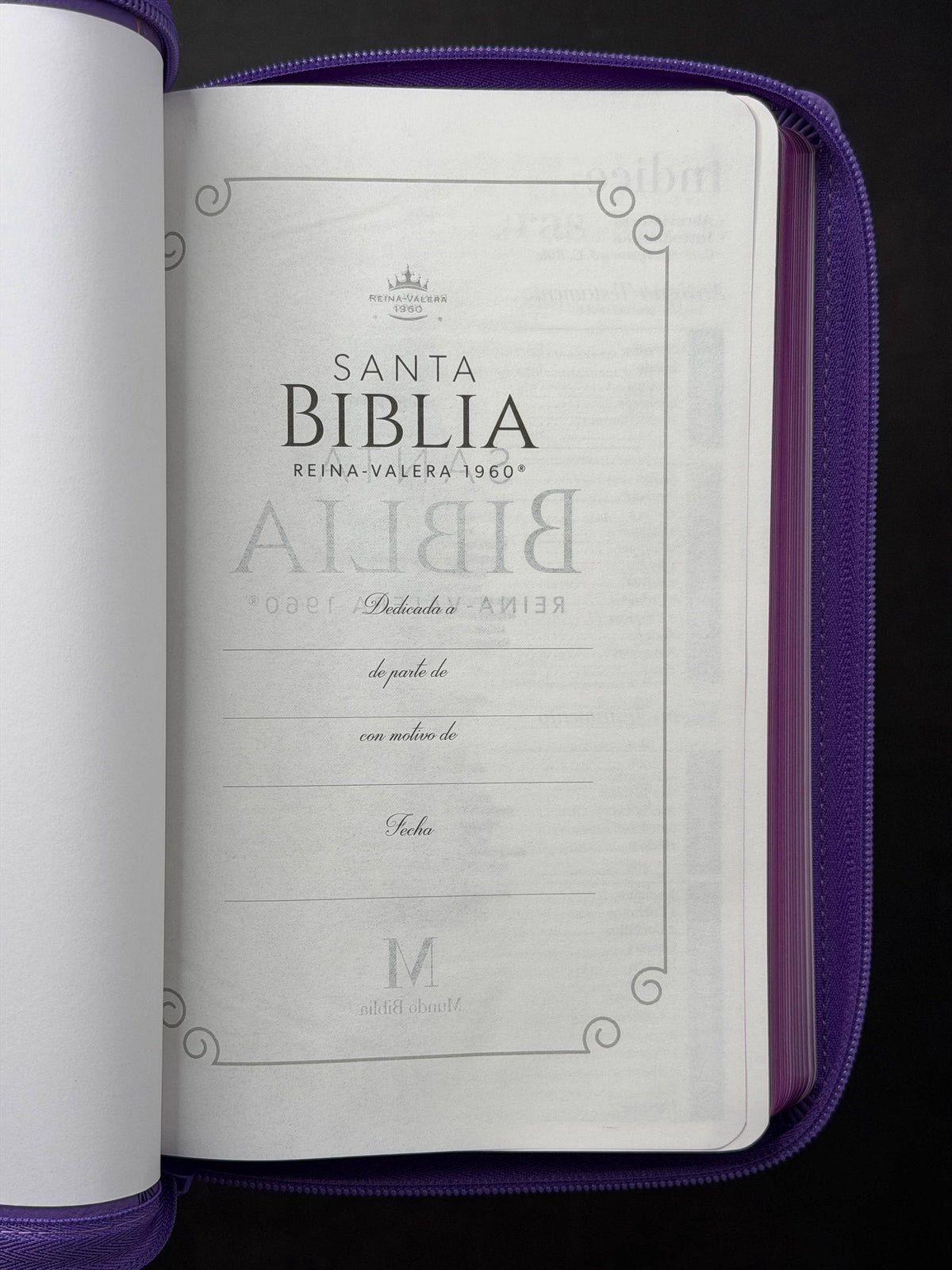 Biblia RVR60 de Obsequios y premios Morado con flor dorada con cierre