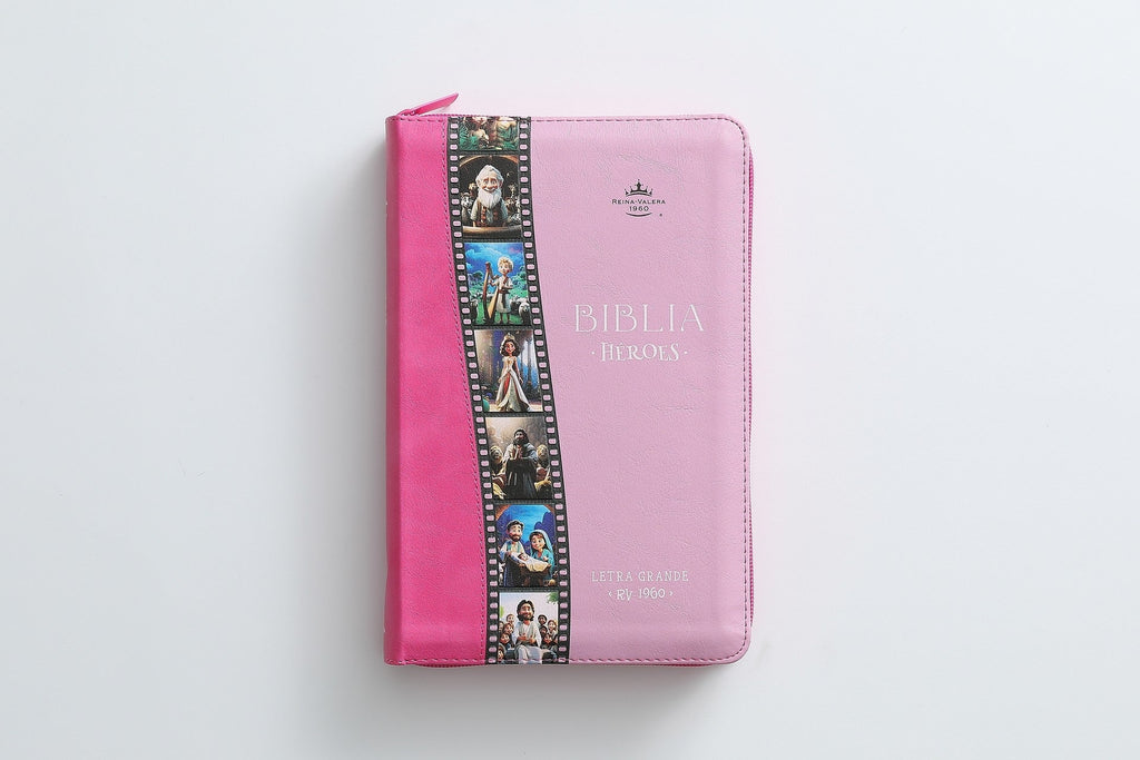 Biblia Héroes RVR60 Letra Grande rosa con cierre