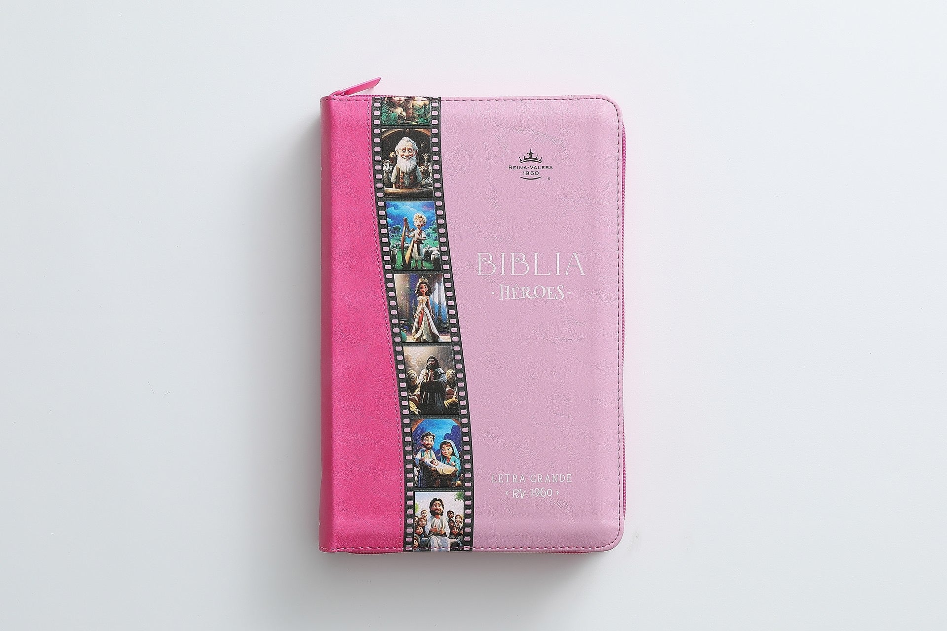 Biblia Héroes RVR60 Letra Grande rosa con cierre