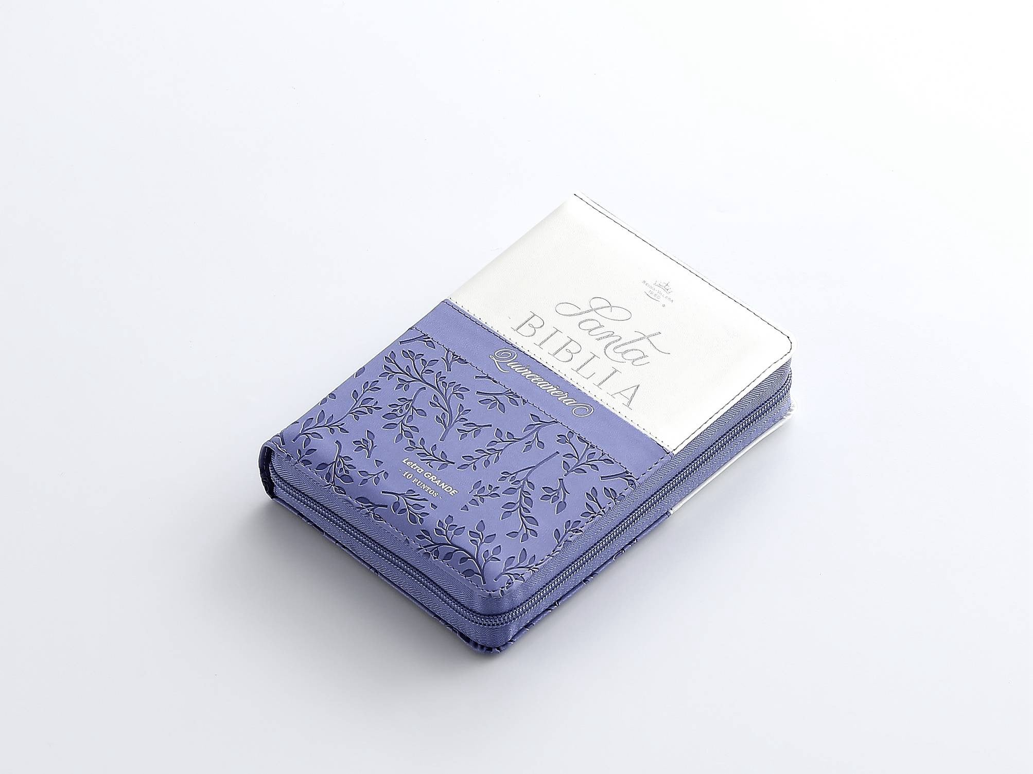 Biblia RVR60 Quinceañera Tamaño Portátil Lila/Blanco con caja de regalo