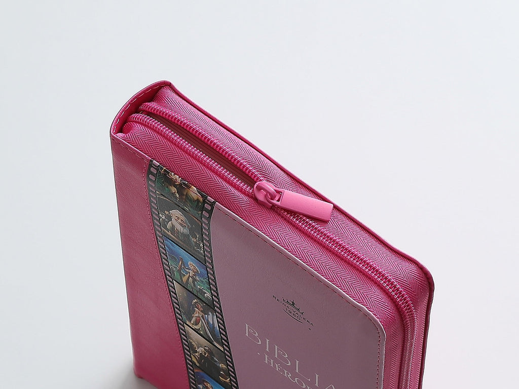 Biblia Héroes RVR60 Letra Grande rosa con cierre