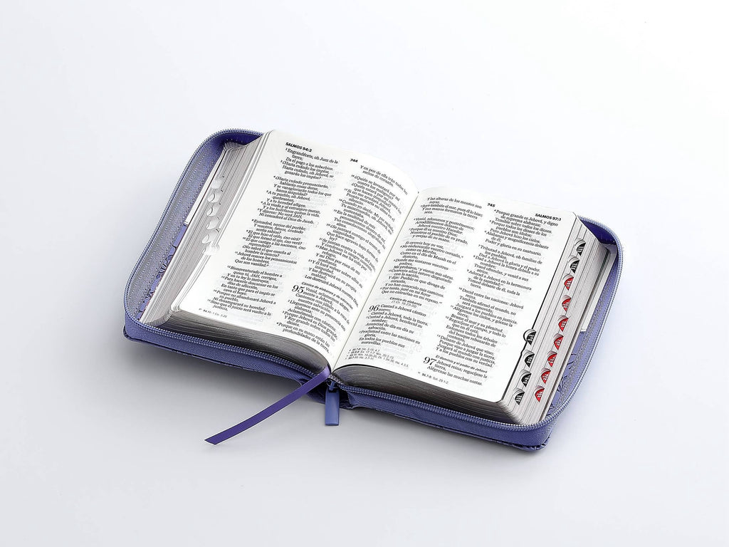 Biblia RVR60 Quinceañera Tamaño Portátil Lila/Blanco con caja de regalo