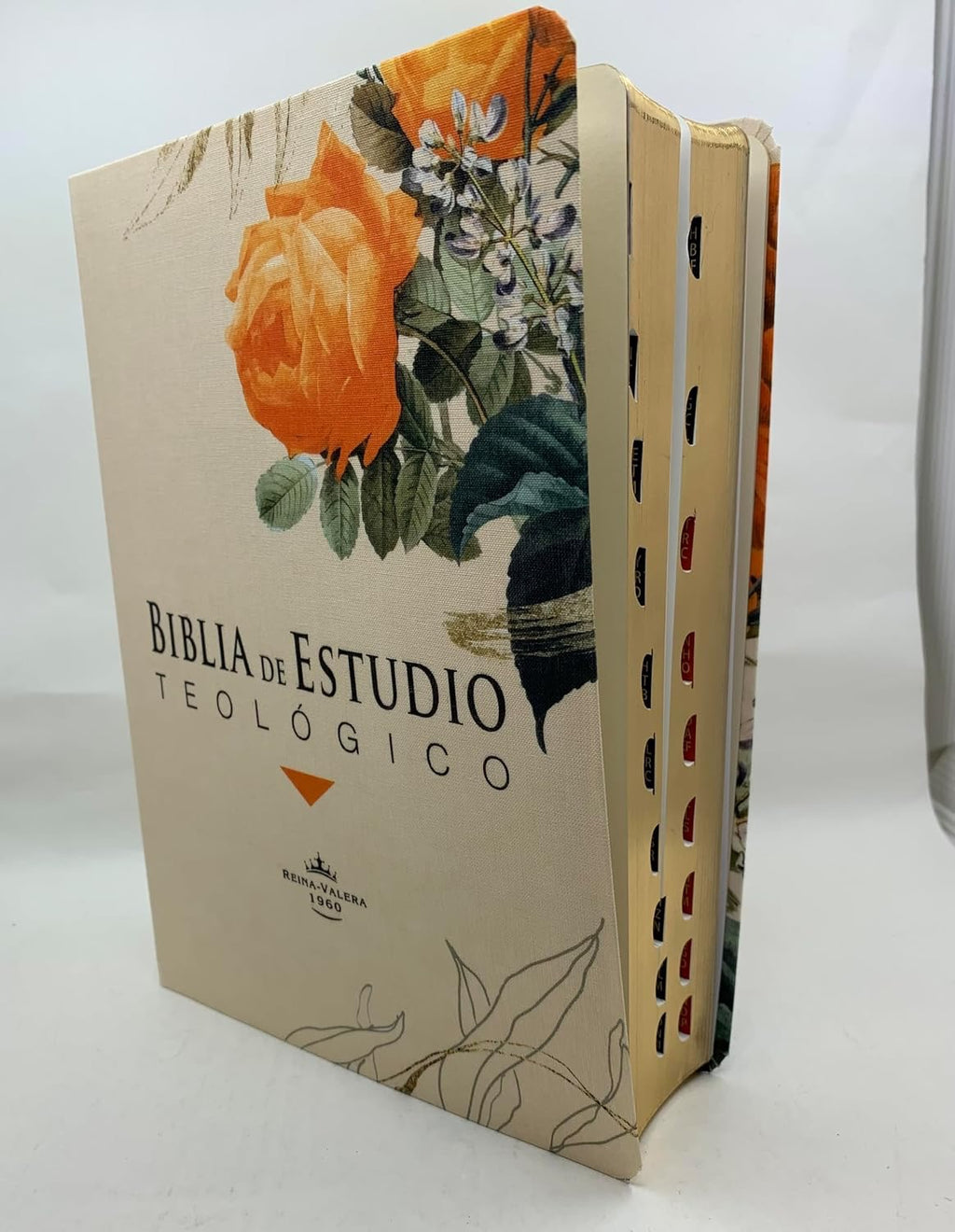 Biblia RVR 1960 de Estudio Teológico Flores Naranja con Índice